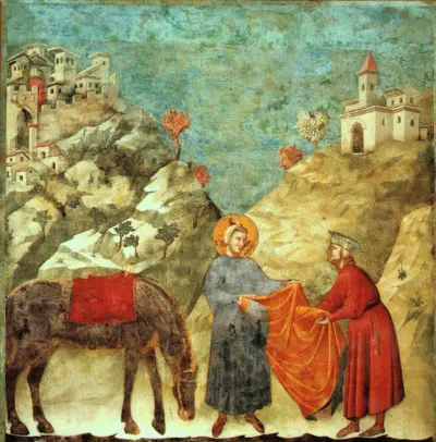 St Francis gibt einem armen Mann seinen Mantel Giotto